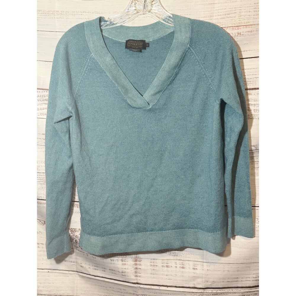 Pendleton Wool Blend V-Neck Sweater Teal Green Size M